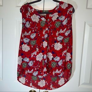 Eliane Rose Red Floral Lightweight Sleeveless Blouse, Size XL